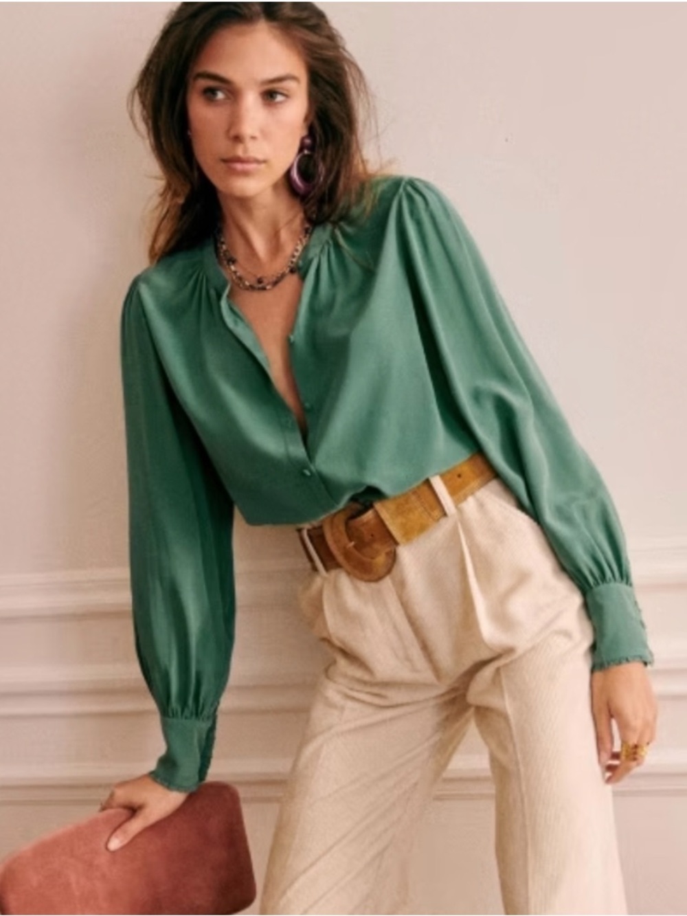 Sezane Lea Silk Blouse in Rare Sage Green Size 34 / US 2